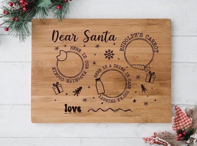 Personalized laser engraved bamboo Santa and Reindeer treat tray!